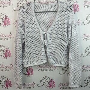 Ardene tie up shirt knit White Open Knit Cropped Tie-Front Sweater